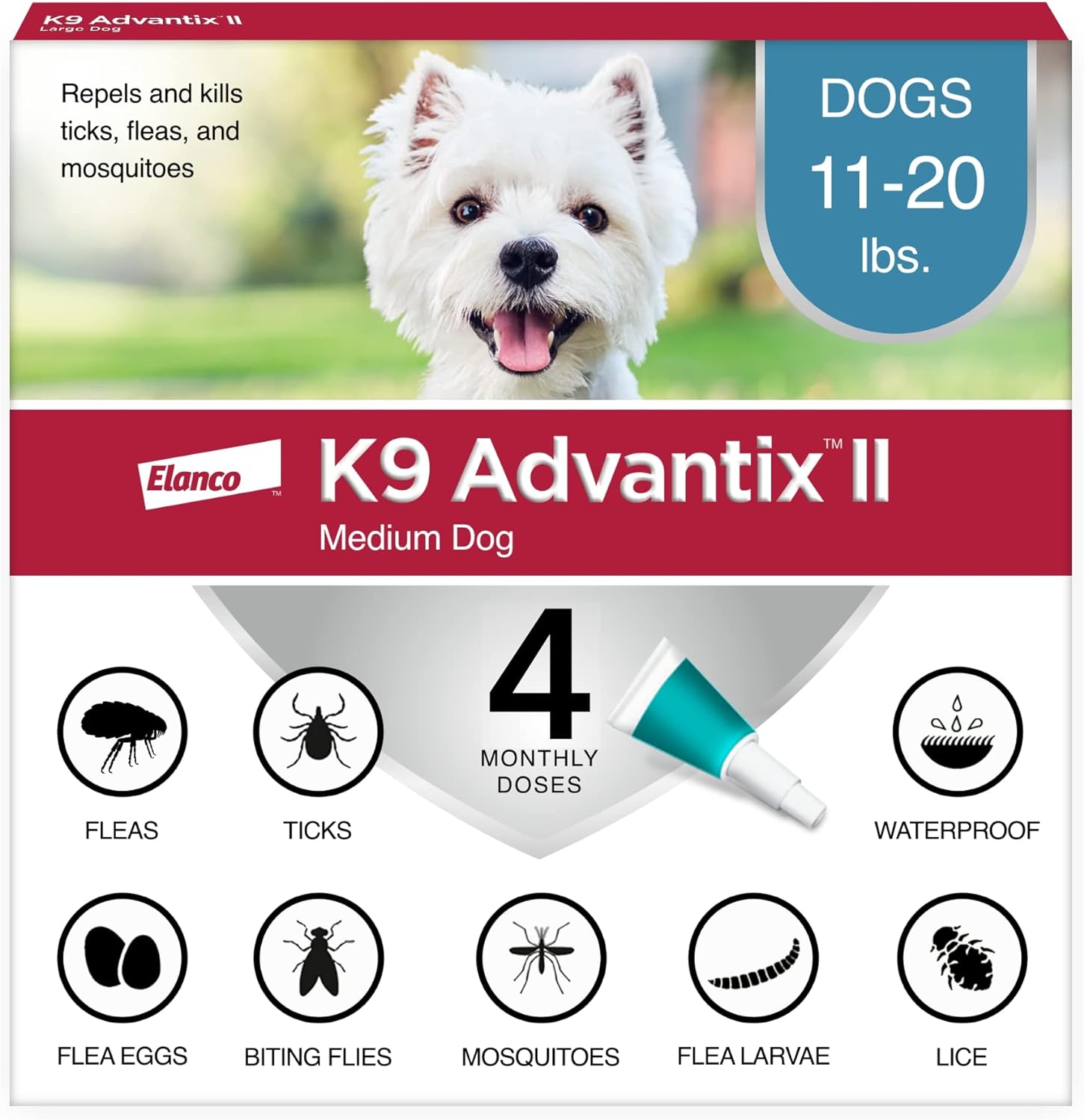 K9 Advantix II Medium Dog Vet-Recommended Flea, Tick & Mosquito Treatment & Prevention | Dogs 11-20 lbs.