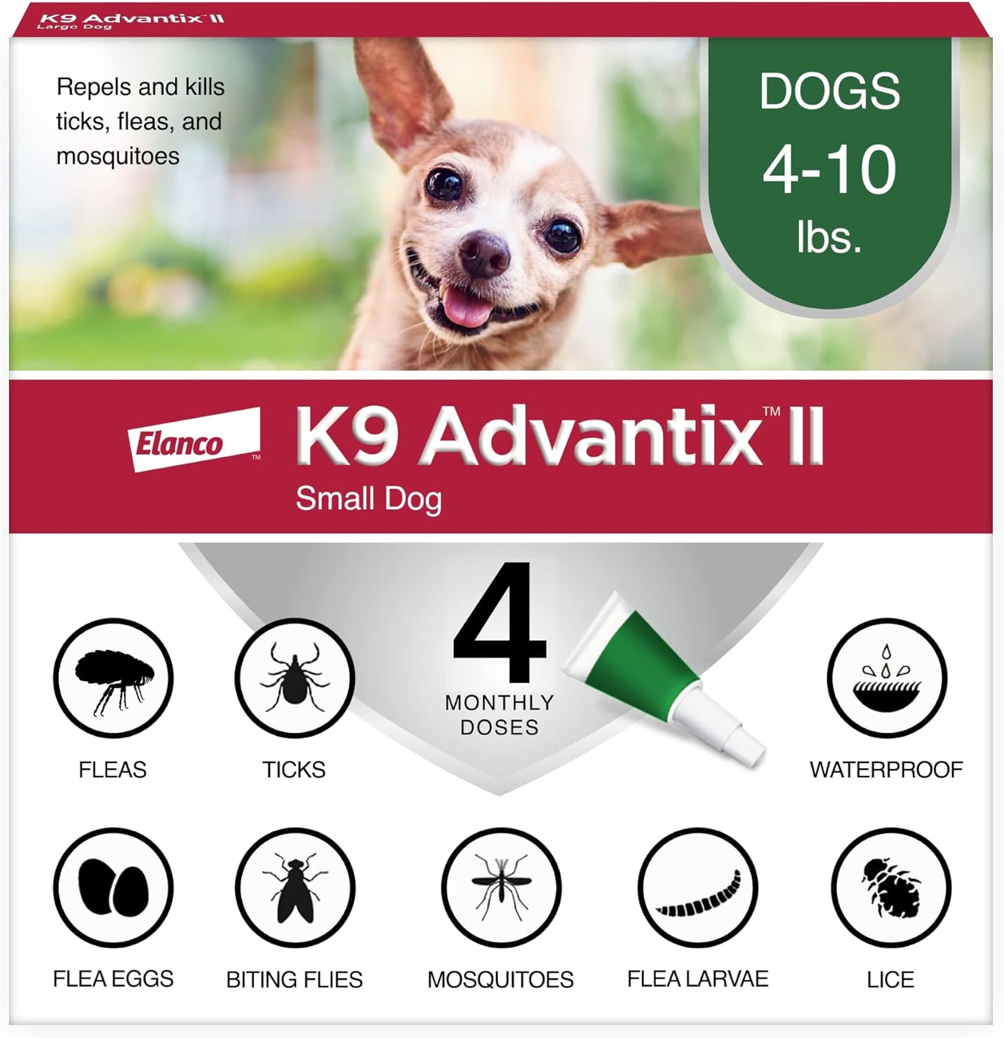 K9 Advantix II Small Dog Vet-Recommended Flea, Tick & Mosquito Treatment & Prevention | Dogs 4-10 lbs.