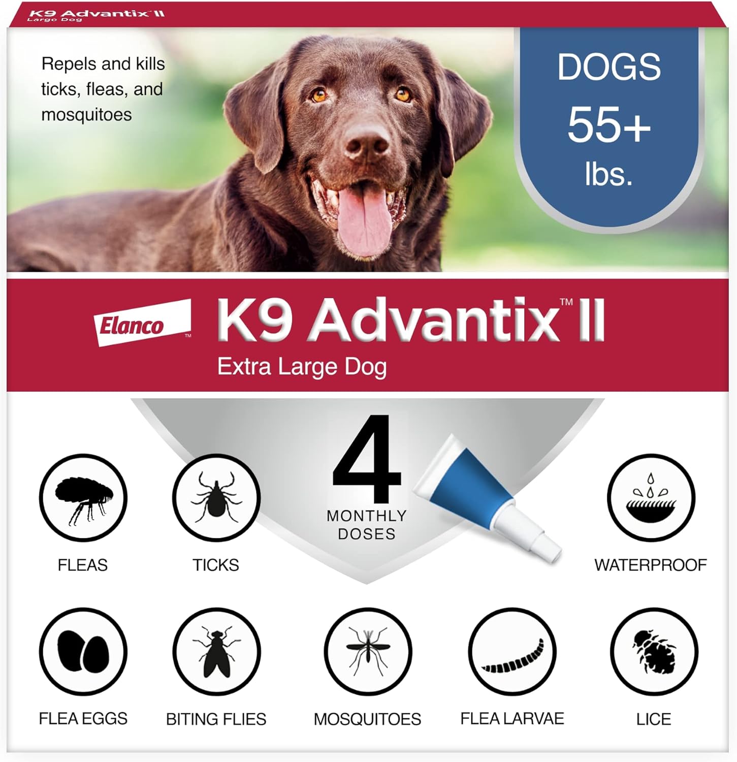 K9 Advantix II XL Dog Vet-Recommended Flea, Tick & Mosquito Treatment & Prevention | Over 55 lbs.